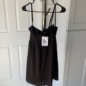 NWT Princess Polly Black Satin LBD with Adjustable Straps, size 4.
